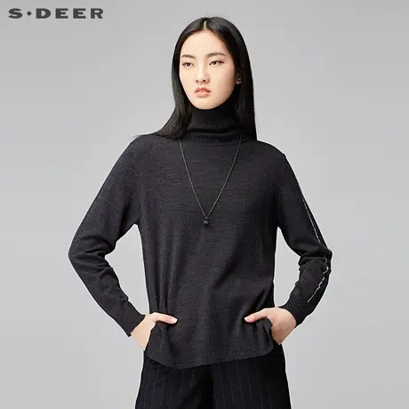 sdeer圣迪奥2018冬装简约字母高领套头打底毛衣针织衫女S17483580图片