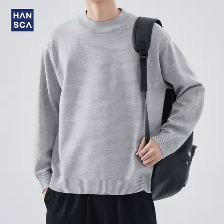 hansca半高领毛衣男秋冬季纯色基础款宽松慵懒加厚保暖内搭针织衫图片