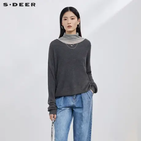 sdeer圣迪奥女装秋冬上衣罗纹圆领基本款针织毛衣S223Z3575图片