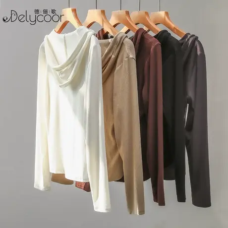 V领纽扣连帽卫衣打底衫女春秋叠穿薄款帽衫显瘦短款长袖百搭上衣图片