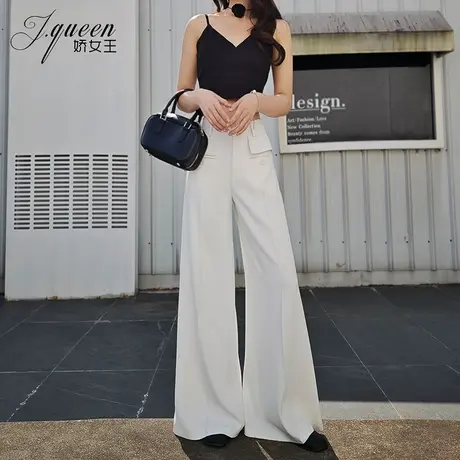 白色高腰阔腿裤女新款春夏时尚大脚裤垂感甩裤轻奢感西裤拖地长裤商品大图