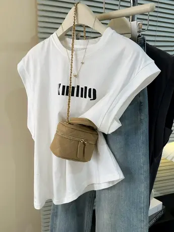 ins超火小飞袖短袖T恤女夏季2025新款学生宽松显瘦纯棉无袖上衣潮图片