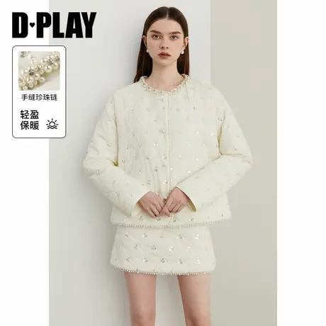 DPLAY冬季新款白色棉衣轻薄好看夹棉外套短款棉服女商品大图