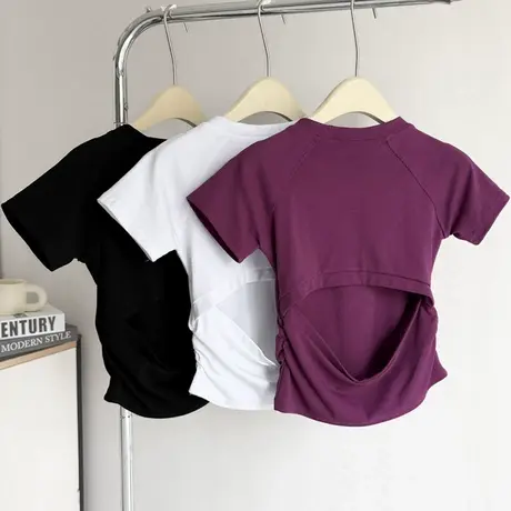 辣妹后背镂空设计感短袖T恤女夏季修身韩版打底衫内搭短款上衣潮商品大图