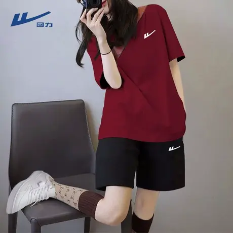 回力宽松运动套装女2025新款夏天休闲透气短袖短裤衣服整套女款A图片