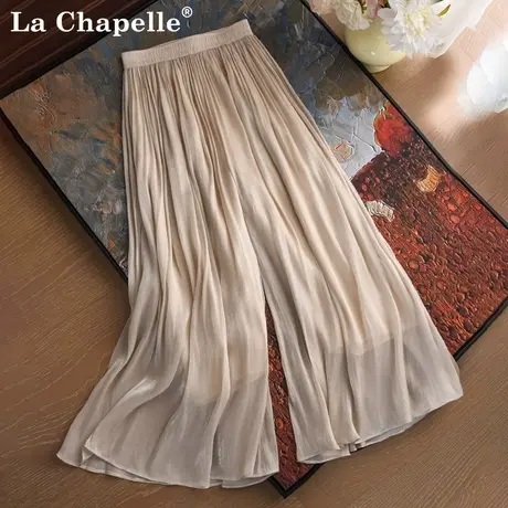 拉夏贝尔香槟色阔腿琉璃裤女夏薄款2025新款八分裙裤九分直筒甩裤商品大图