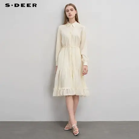 sdeer圣迪奥女装25年新品翻领收腰吊带两件套连衣裙S252Z1223商品大图