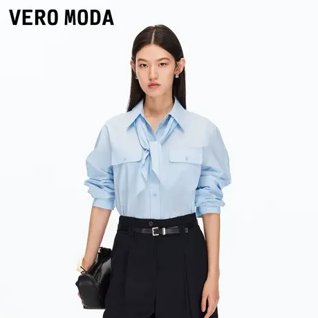 Vero Moda衬衫2025秋季新款纯棉可拆丝巾纯色宽松衬衫325305025商品大图