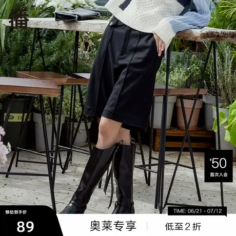 【播奥莱】播春季新款高腰直筒不对称腰头高腰直筒五分裤商品大图