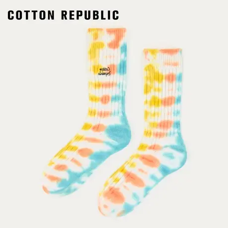 Cotton Republic/棉花共和国男士中筒刺绣扎染黄蓝色情侣休闲棉质图片