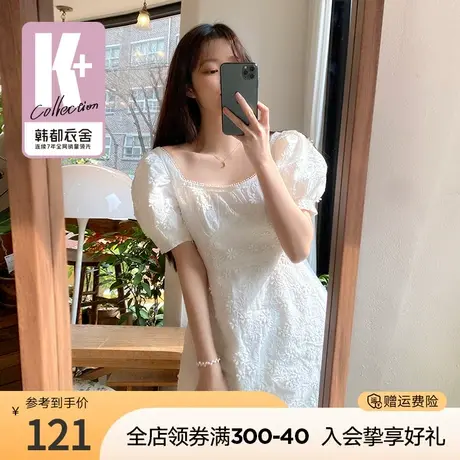 韩都衣舍方领泡泡袖连衣裙女装夏季新款韩版时尚短裙HEE0150图片