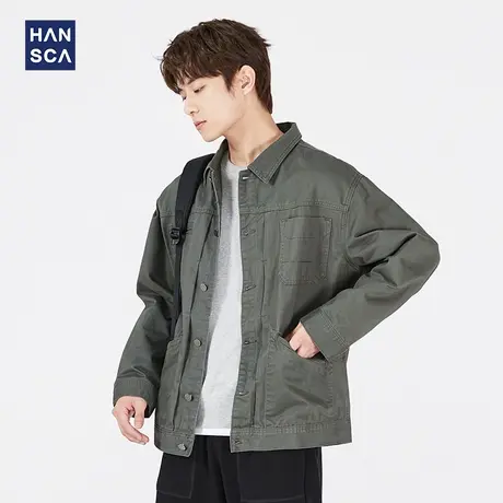 汉斯卡男装2024新款休闲痞帅日系工装外套男秋冬潮流百搭宽松夹克商品大图