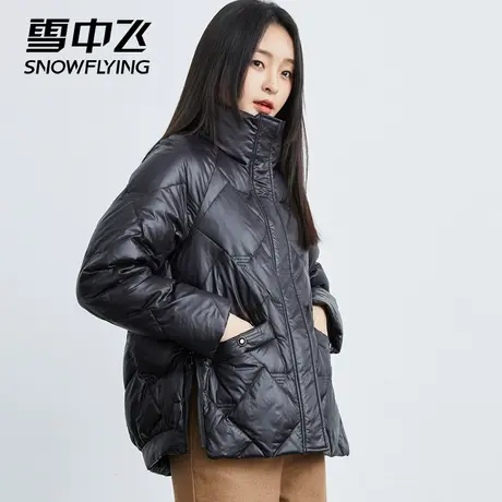 雪中飞羽绒服女短款2023新款冬季立领亮面加厚免洗时尚面包服外套商品大图