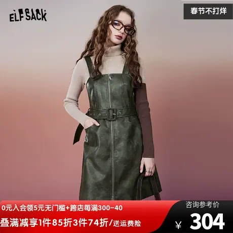 妖精的口袋背心吊带连衣裙女2023冬季新款小个子复古设计感皮裙商品大图