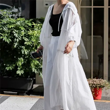 新款衬衫中长款开衫外套宽松系带大码百搭衬衣bf风休闲学生防晒衣商品大图