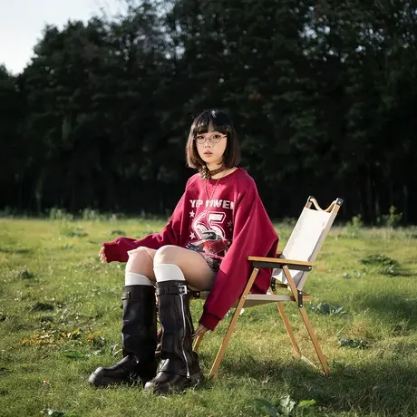 YEP美式复古圆领卫衣女春装2025新款宽松插肩袖套头打底无帽上衣商品大图