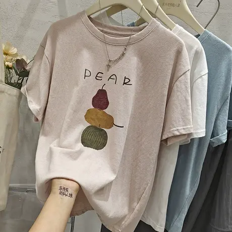 韩系清新梨子印花宽松休闲显瘦短袖t恤女2025夏新款上衣体恤衫潮商品大图