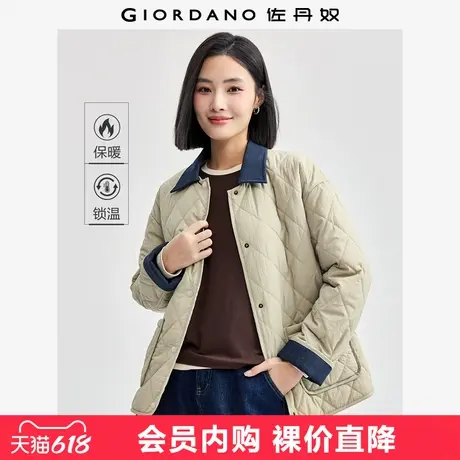 佐丹奴小香风外套女夹棉拼接牛仔翻领菱形格纹棉服夹克女13374828商品大图