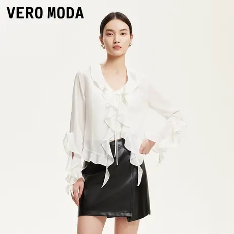 Vero Moda奥莱上衣女2025夏季新款微透袖口荷叶边雪纺衫325105052商品大图