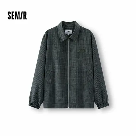 森马外套男格纹肌理感翻领夹克复古质感2025秋季新款上衣宽松百搭图片