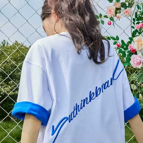 Nuthink重磅刺绣字母短袖T恤美式潮牌宽松半袖嘻哈男女2025夏新款图片