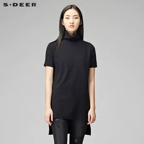 sdeer圣迪奥2018冬装高领知性开衩中长款打底针织衫S17483555图片
