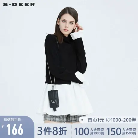 sdeer圣迪奥春装女装时尚高领拼接假两件长袖针织衫毛衣S20483540图片