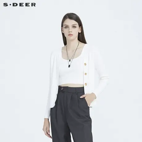 sdeer圣迪奥春装简约罗纹V领吊带两件套针织衫S20363523图片