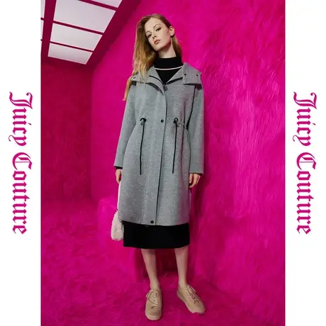 Juicy Couture橘滋春夏新款女装灰调扣抽绳连帽女式大衣图片