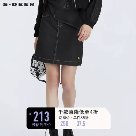 sdeer圣迪奥女夏季学院风搭袢明显A字牛仔短裙S21281304商品大图