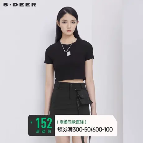 sdeer圣迪奥女装夏装圆领撞色BM风短款针织T恤S21280110图片