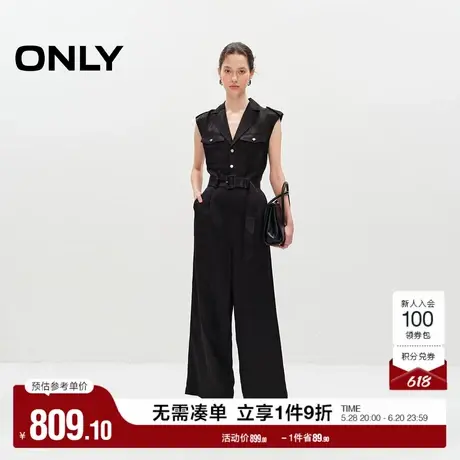 ONLY2025夏季新款通勤风无袖V领翻领高腰垂坠感连体长裤休闲裤商品大图