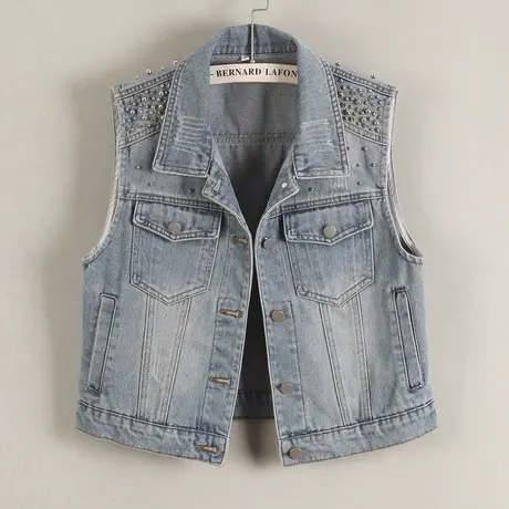牛仔马甲背心女短款复古钉珠宽松春秋2025新款无袖外套外搭连衣裙图片