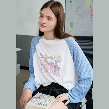 a02设计感奶乖慵懒百搭长袖上衣2025春季小众艺术休闲女式T恤图片