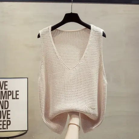 镂空v领针织马甲背心女2025春秋新款宽松外穿马夹叠穿毛衣坎肩潮图片