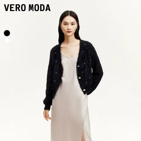 Vero Moda奥莱针织开衫女秋冬新款短款水钻V领低调质感外套毛衣图片