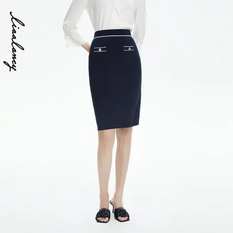 LANCY/朗姿女装白色针织半身裙子新款高腰直筒短裙女商场同款商品大图