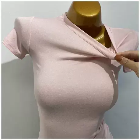 冰淇淋粉太好看了！百搭纯色短袖T恤女ins韩国性感紧身显胸打底衫图片