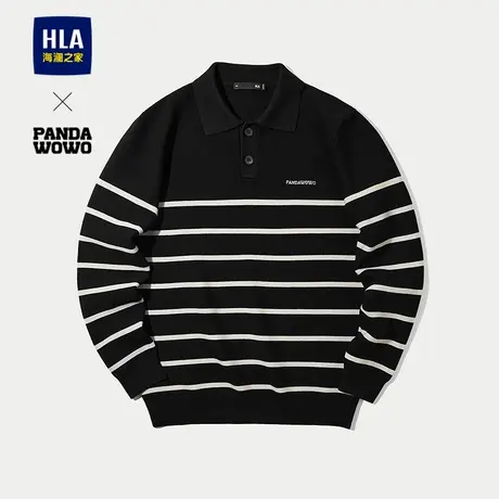 HLA/海澜之家panda wowo熊猫针织衫25秋季新款条纹刺绣翻领毛衣男图片