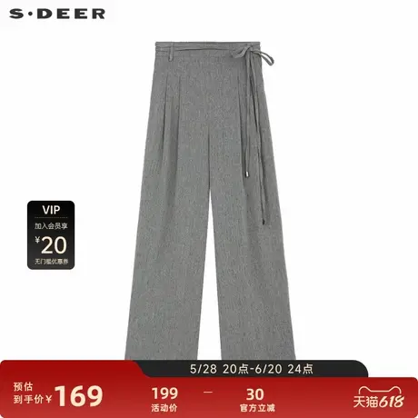 sdeer圣迪奥女装复古休闲抽绳压褶插袋直筒长裤S233Z0803图片