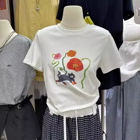 夏季2025新款短袖T恤女修身韩版内搭可外穿打底衫短款正肩上衣潮商品大图