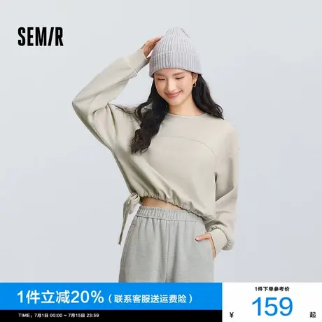 [商场同款]森马卫衣女短款圆领宽松简约2025春季新款字母抽绳上衣商品大图