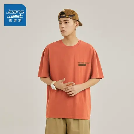 JR真维斯纯棉男短袖T恤2025夏季新款圆领印花套头宽松休闲上衣男图片