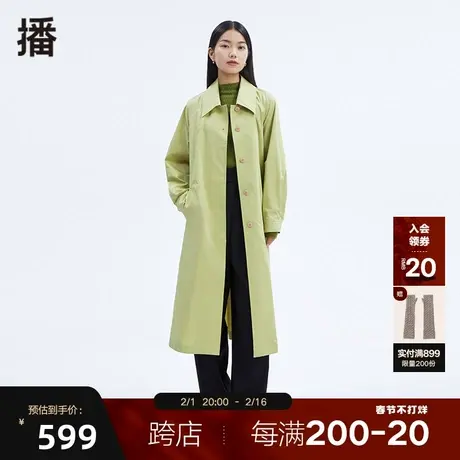 【播奥莱】播秋冬修身气质长款百搭衬衫翻领修身风衣女商品大图