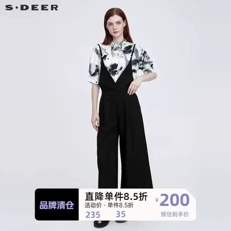 sdeer圣迪奥女装OL风休闲黑色背带阔腿长裤S222Z1006图片