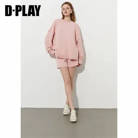 DPLAY2025年春季新款粉色卫衣女圆领慵懒好看洋气宽松长袖上衣商品大图