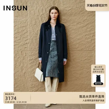 INSUN恩裳2024冬季复古拼接骆驼绒长款棉服商品大图