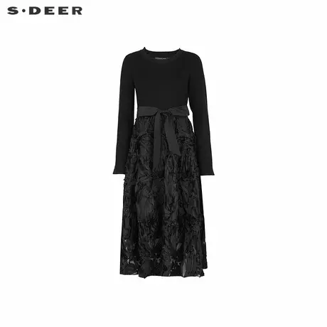 sdeer圣迪奥女装圆领收腰立体肌理针织连衣裙S233Z12BA商品大图