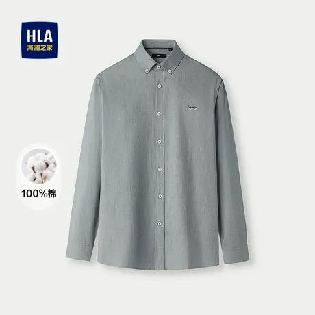 HLA/海澜之家扣领尖领长袖休闲衬衫25秋季新款纯棉精致绣花衬衣男商品大图