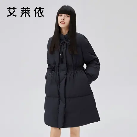 艾莱依黑色中长款国风冬季新款羽绒服新款时尚收腰高级小立领外套商品大图